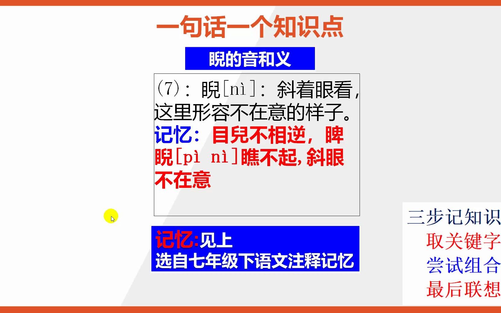 【七年级下册语文】15秒快速记忆睨的音形义哔哩哔哩bilibili