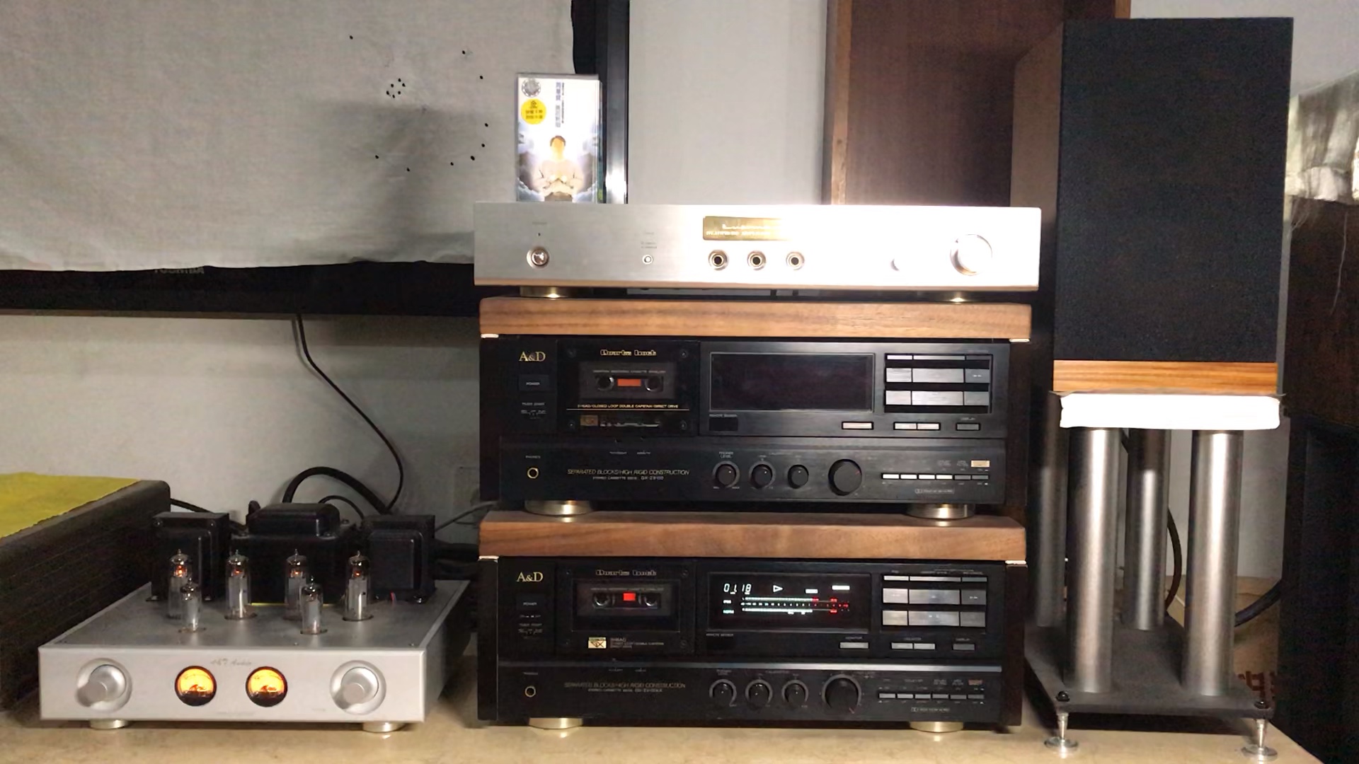 雅佳gxz9100exdiy6p14推挽胆机音箱tascamdr05x外录磁带播放效果