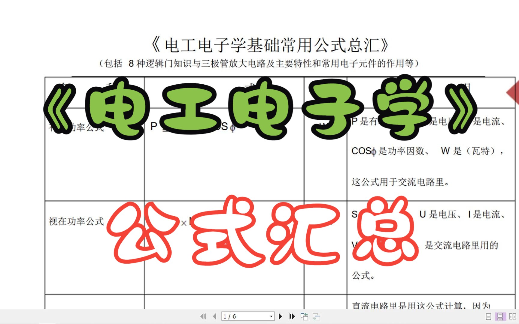 [图]学习必备《电工电子学》基础常用公式总汇，考试必背，考过必须滴！