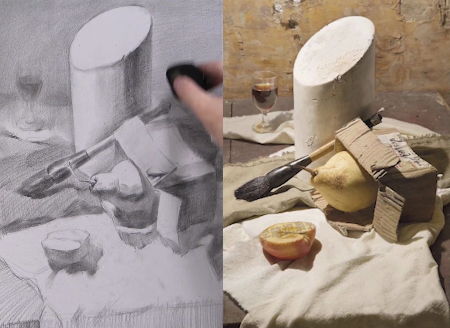 石膏圆柱体静物组合写生2