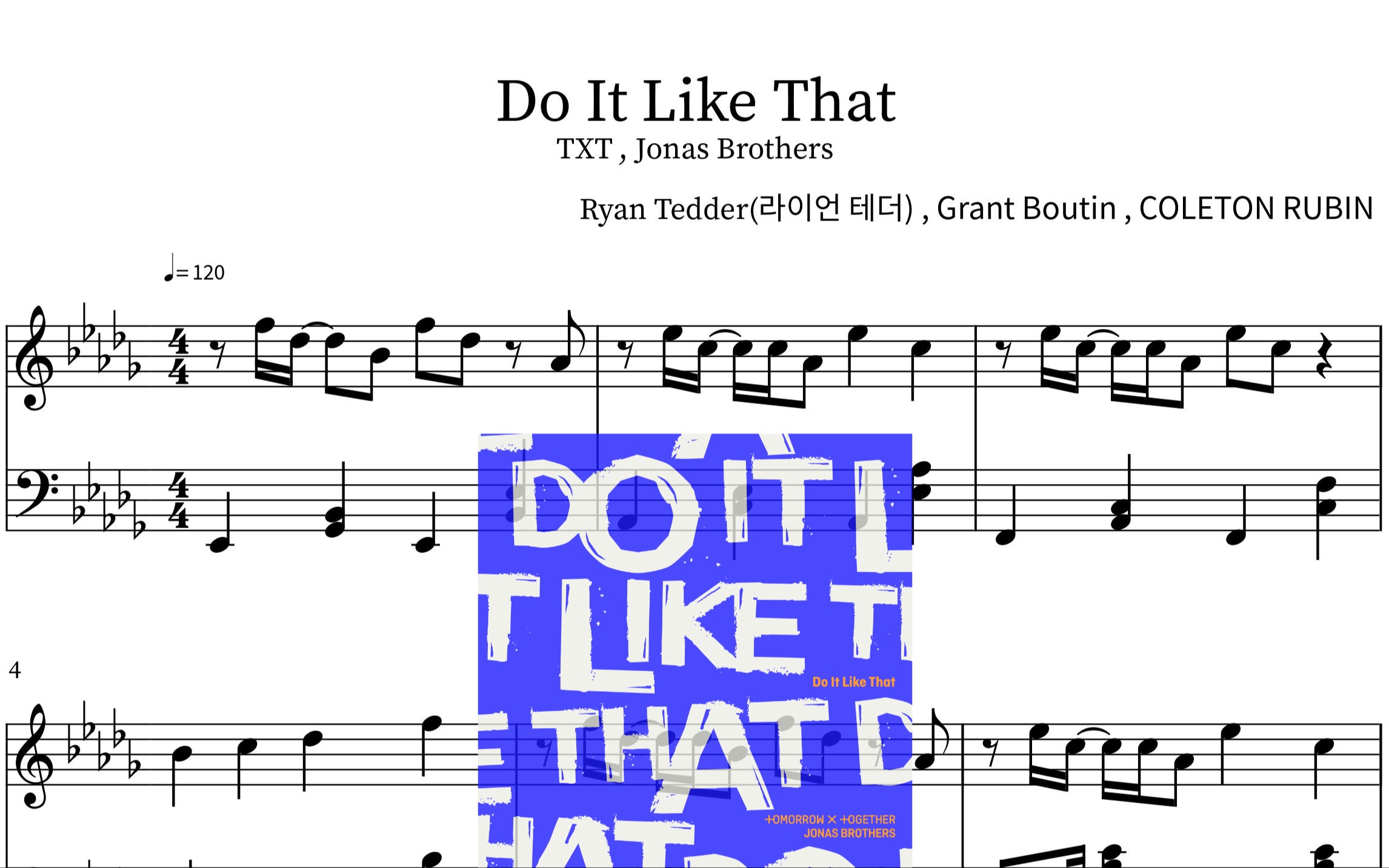 [图]TXT, Jonas Brothers - Do It Like That Piano Sheet(鋼琴譜)