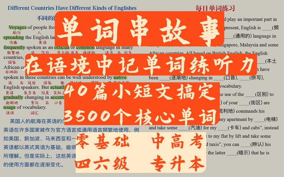 3【在语境中记单词】40篇小短文搞定3500个核心词 英语精读 | 高频词 | 零基础单词 | 四六级单词 | 专升本英语哔哩哔哩bilibili