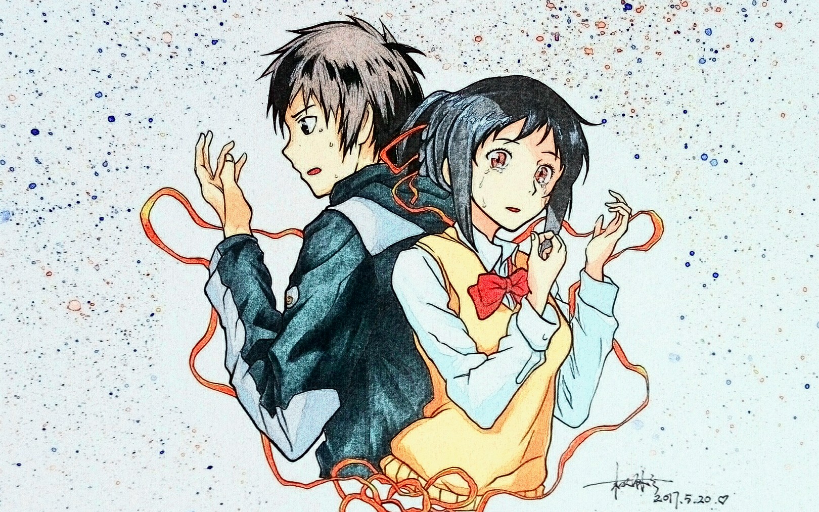 手绘你的名字泷三叶马克笔彩铅