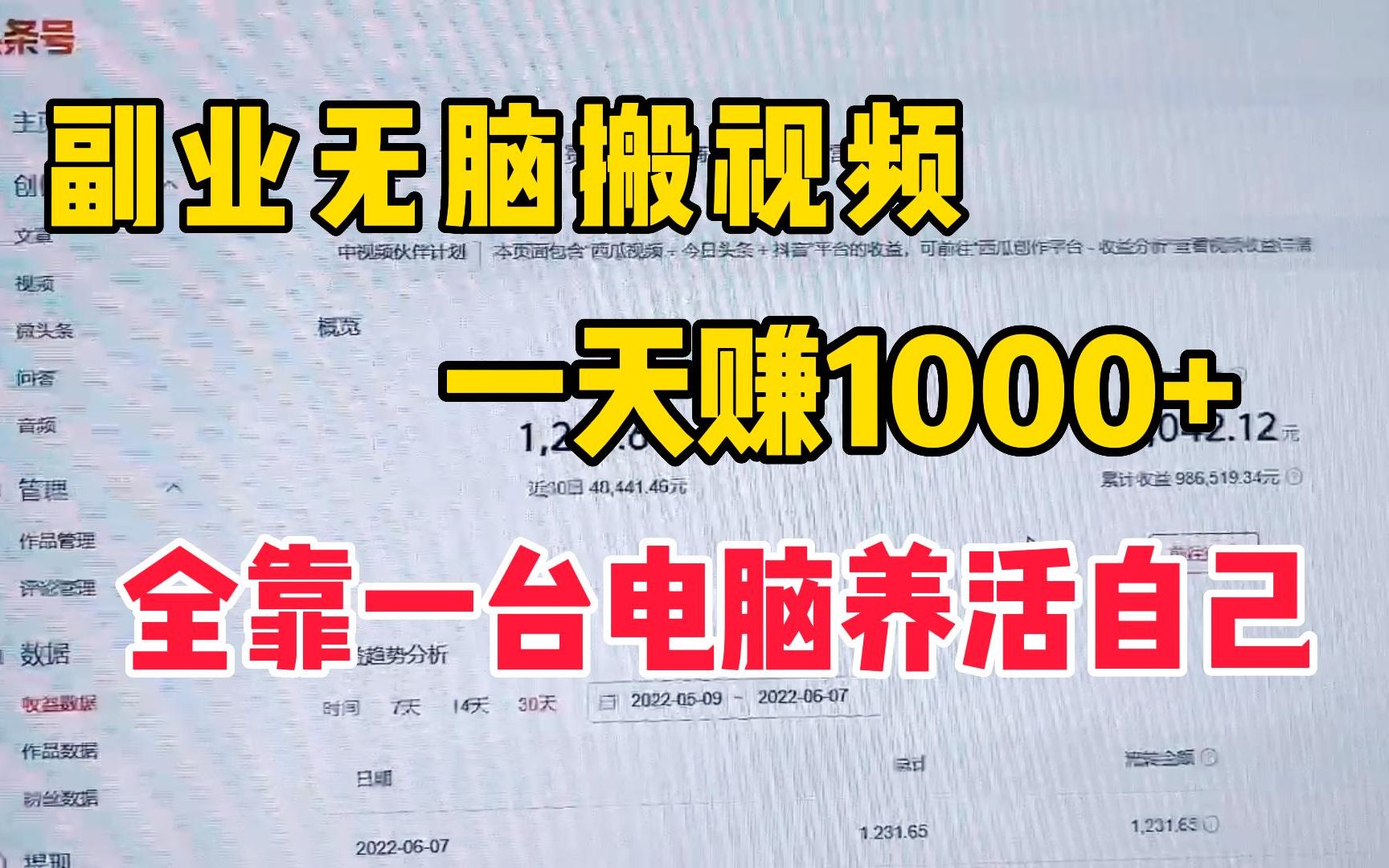 副业无脑搬砖,一天赚1000+,全靠一台电脑养活自己!哔哩哔哩bilibili