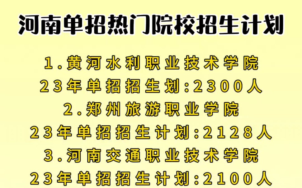 河南单招热门院校招生计划