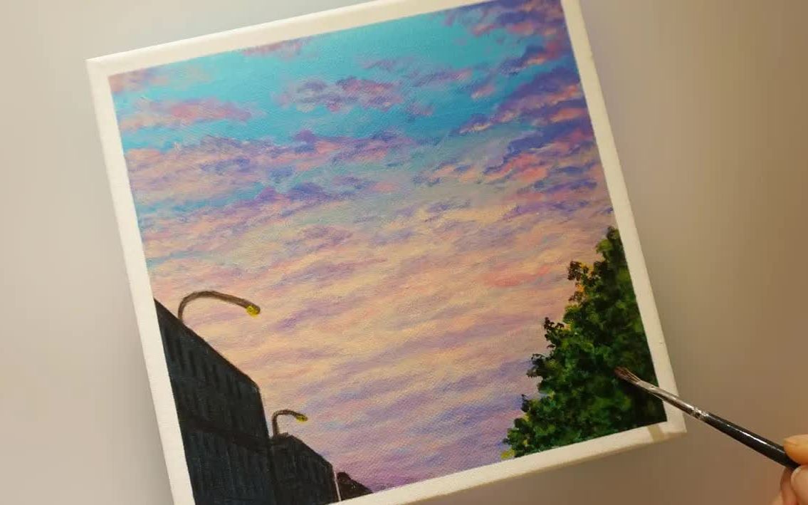 [图]【丙烯画】【绘画教程】傍晚的天空-Sunset Sky Painting With Clouds