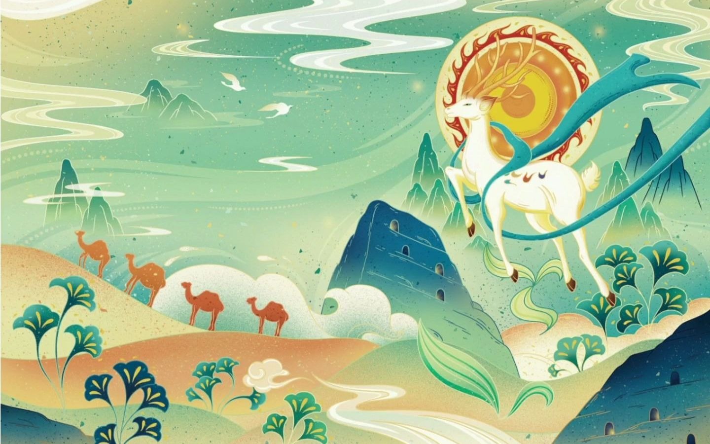 华为荣耀主题《沙漠骆驼》再现敦煌之美 国风美如意境_哔哩哔哩_bili