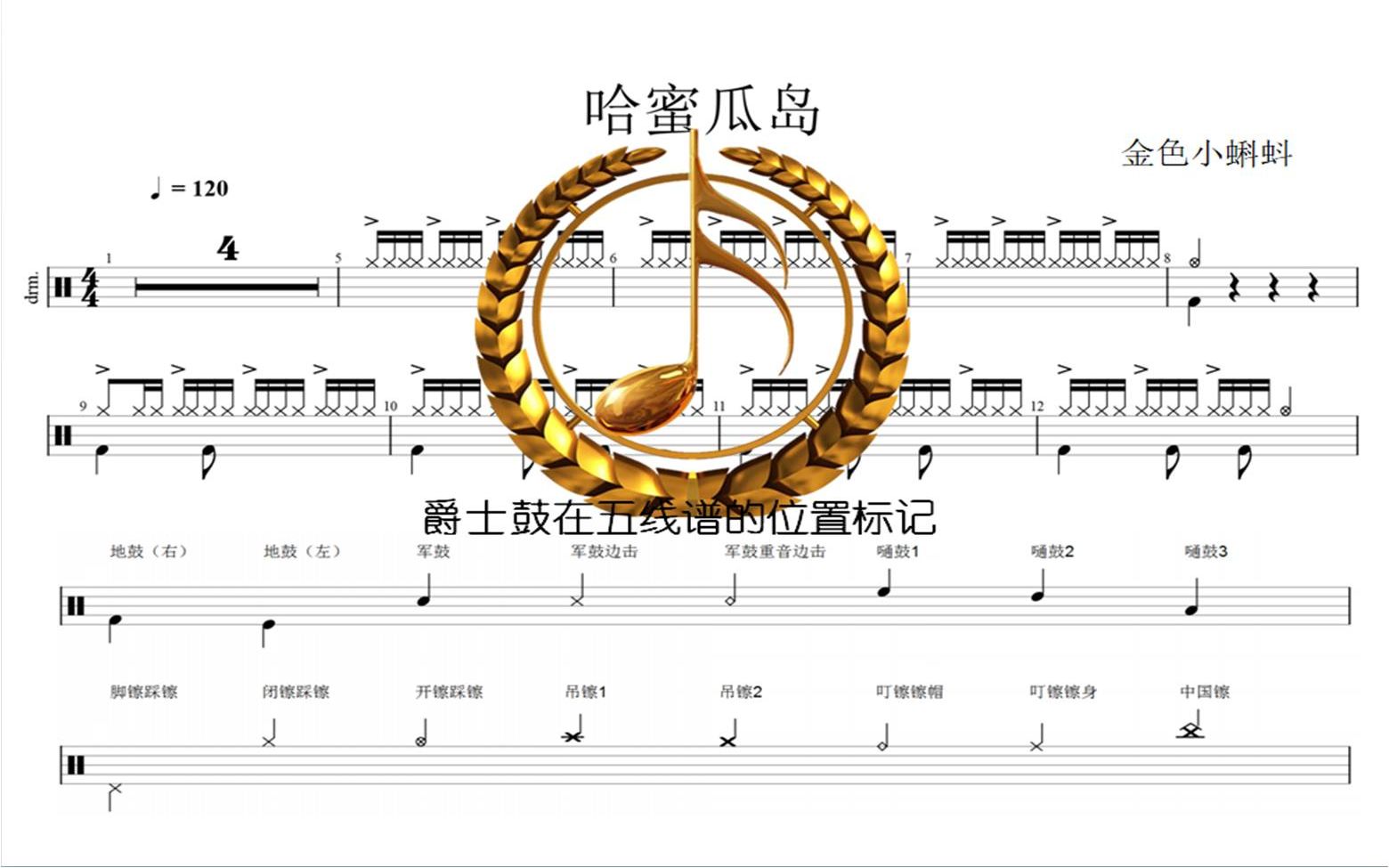 [图]哈密瓜岛-中国音乐学院爵士鼓6级、比赛曲目、爵士鼓、架子鼓、专业鼓谱、制作鼓谱、动态谱