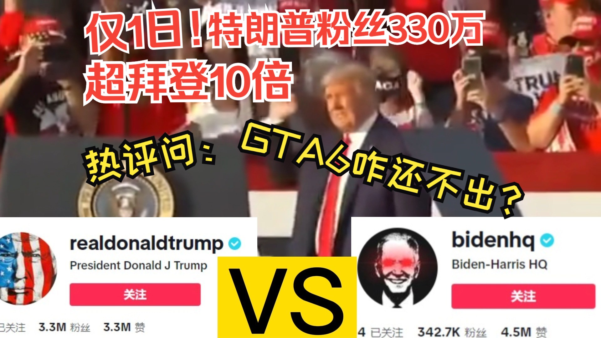 短短1天时间,特朗普粉丝330万!超拜登10倍!最热评论:咋比GTA6面世还早捏?哔哩哔哩bilibili