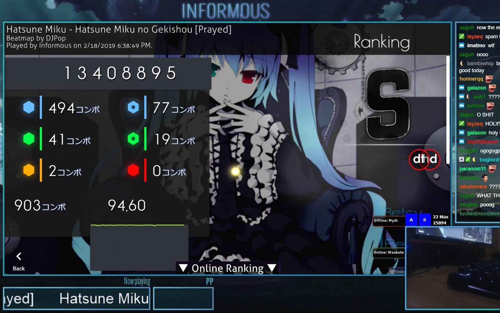 Informous | 582pp 94.60%FC +HDDT 300bpm // 初音ミクの激唱 [Prayed]哔哩哔哩bilibili