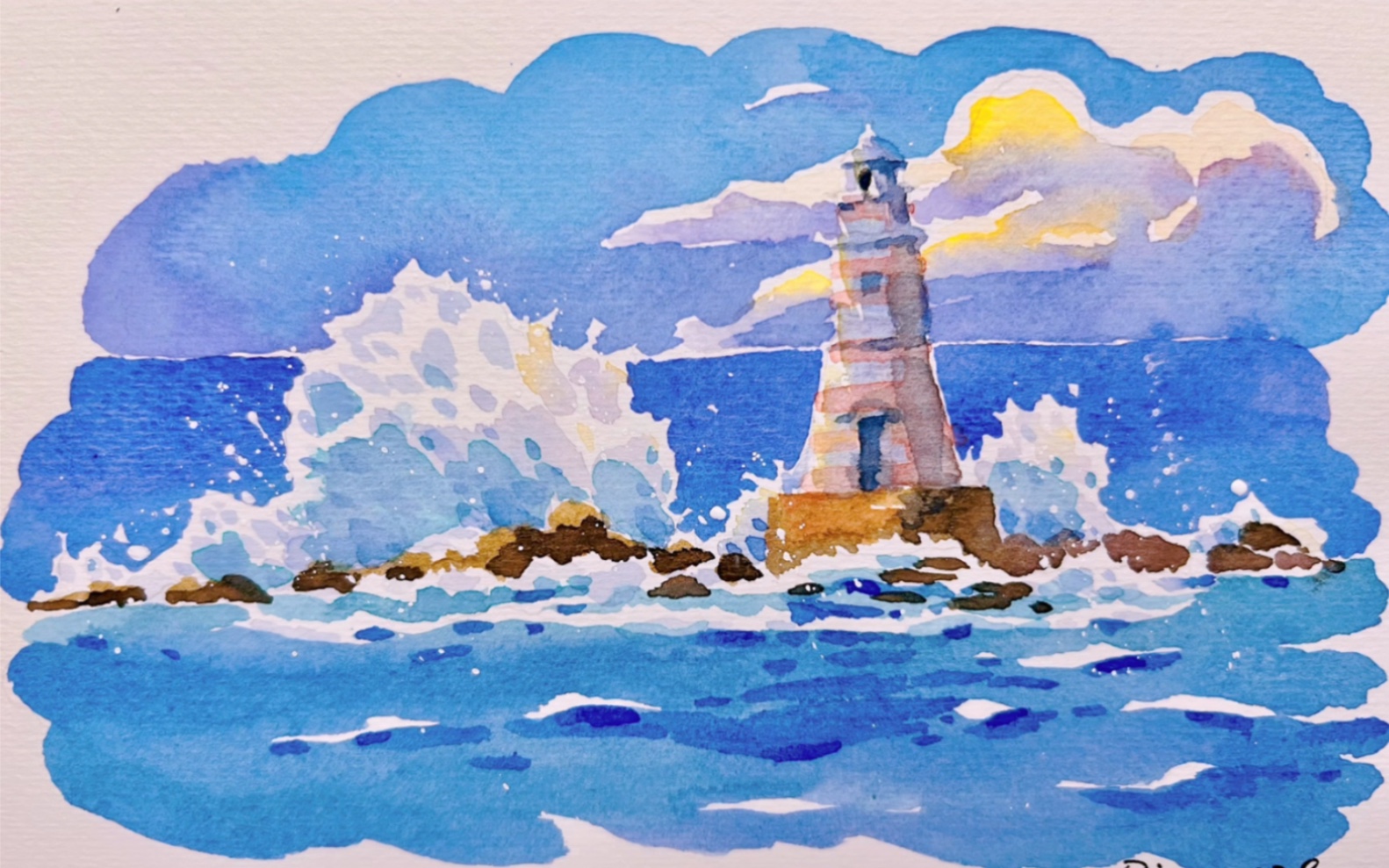 海面灯塔的绘画步骤