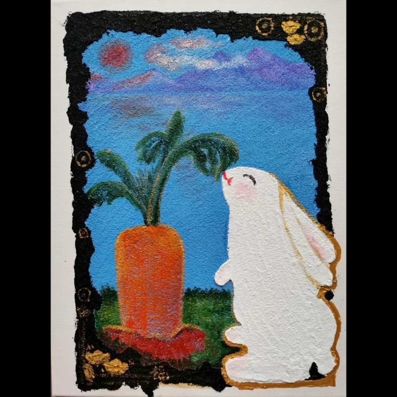 丙烯画肌理画,兔子幸福年