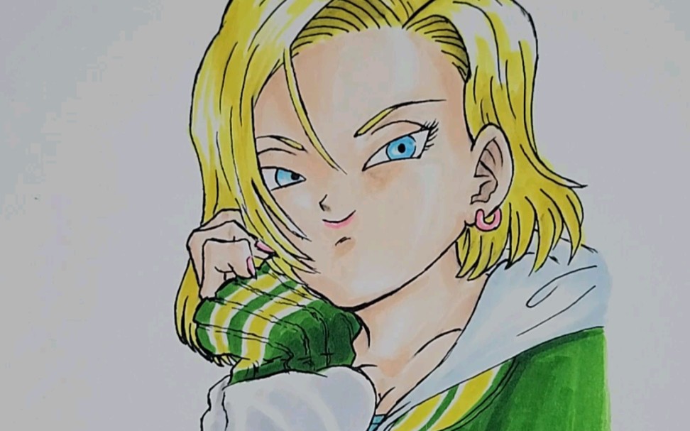 手绘龙珠18号人造人18号手绘七龙珠克林绘画过程喜欢就关注我吧