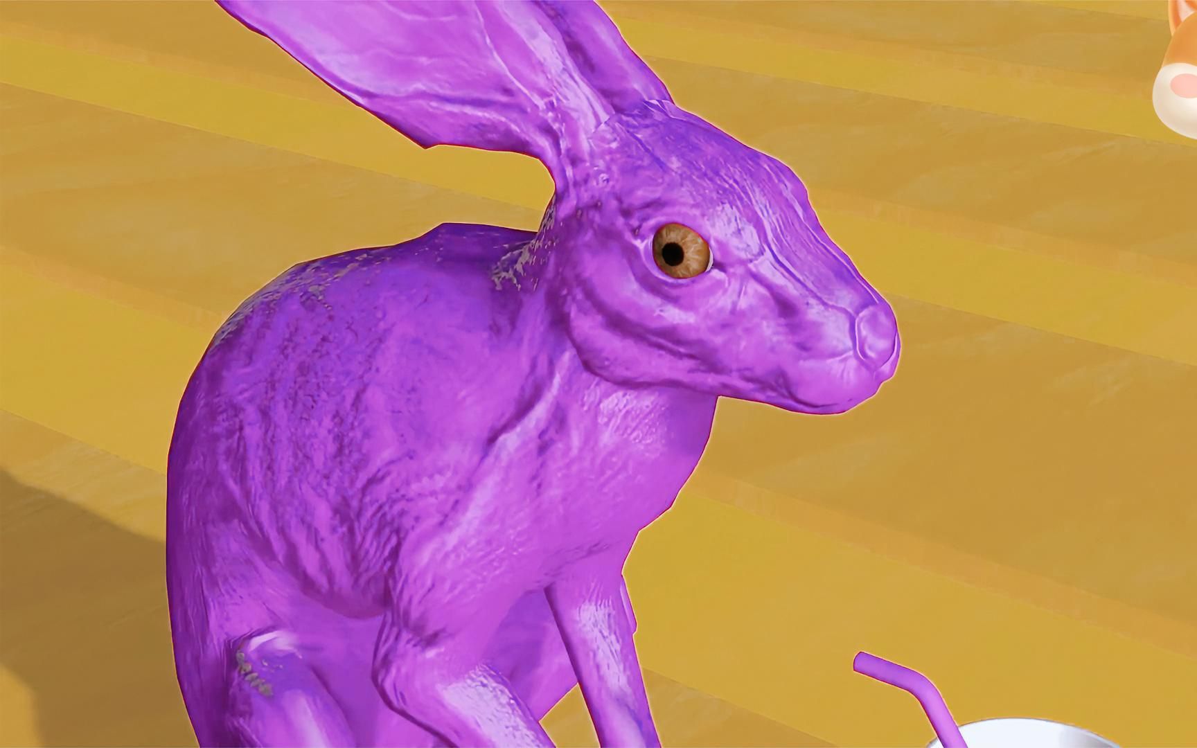 可爱的小兔子喝下神奇的魔法果汁,直接变身紫色小兔子,太可爱了
