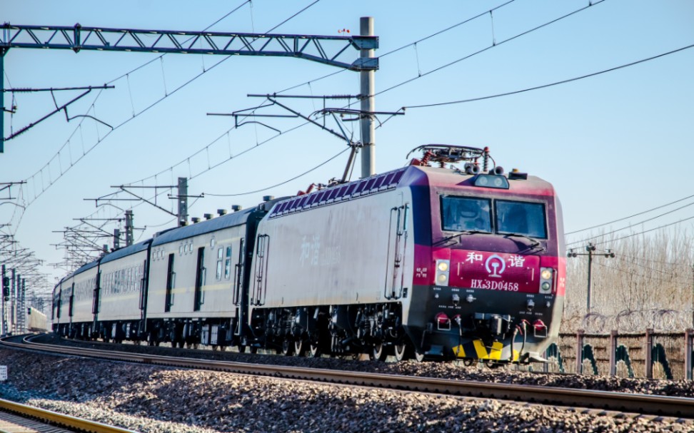 济局济段hxd3d-0458牵引k1786次通过杨村站去豆张庄站方向