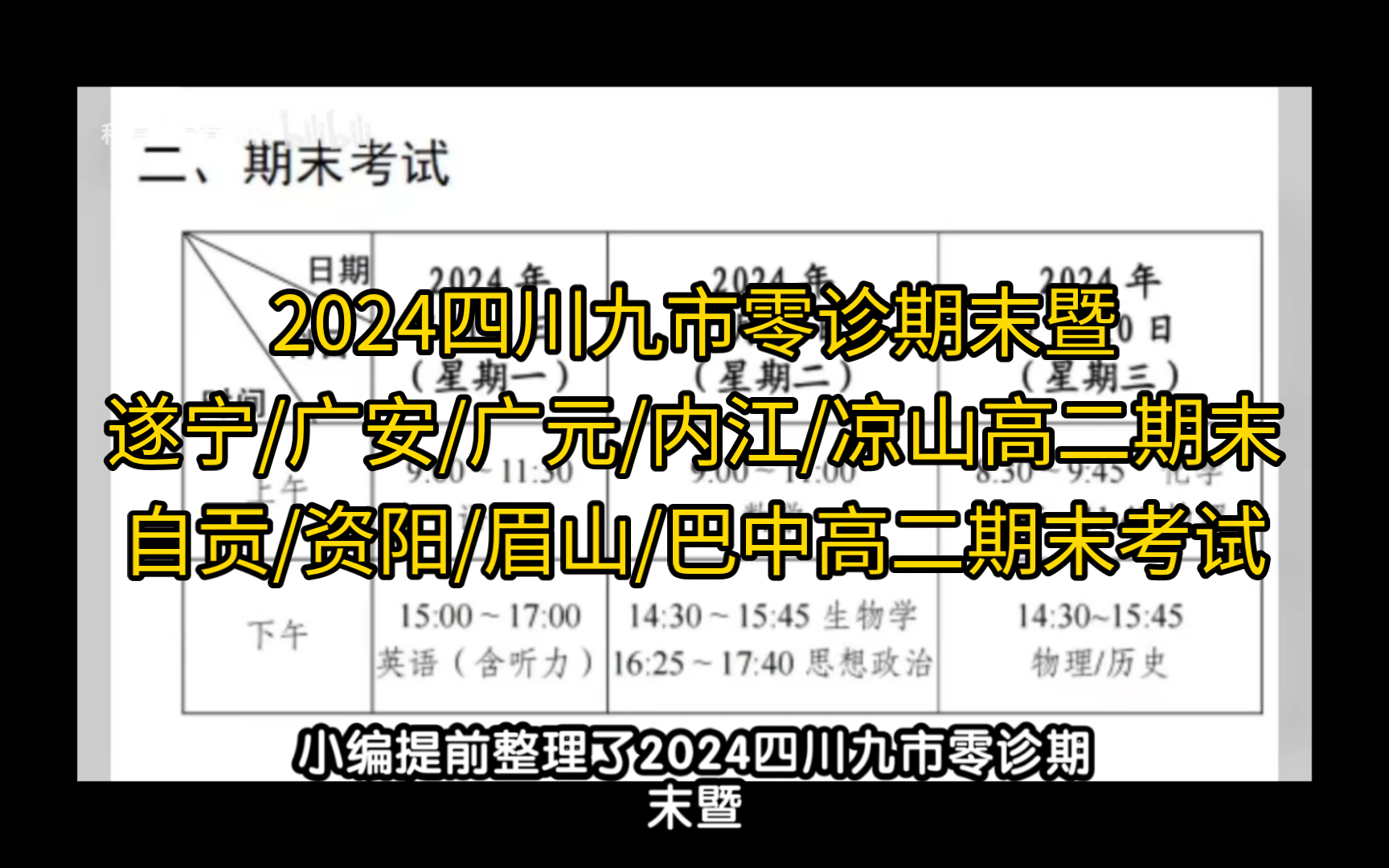 不藏!2024四川九市零诊期末暨遂宁/广安/广元/内江/凉山高二期末/自贡/资阳/眉山/巴中高二期末考试哔哩哔哩bilibili