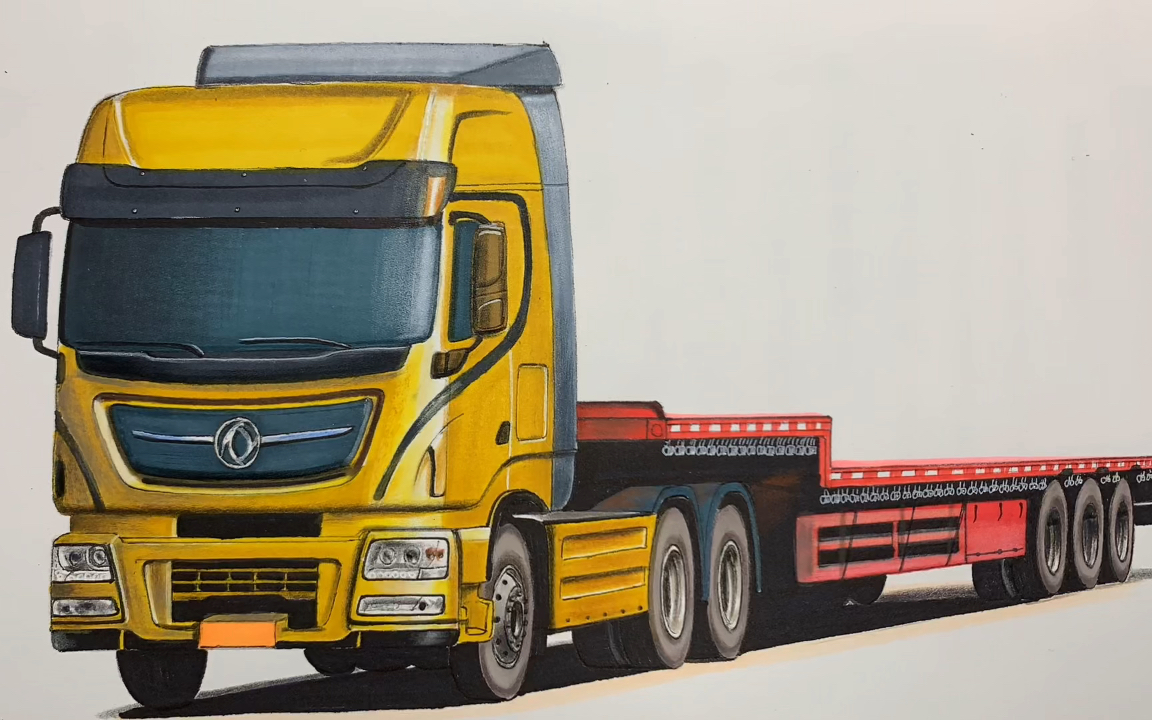 手绘东风天龙旗舰半挂车,喜欢吗