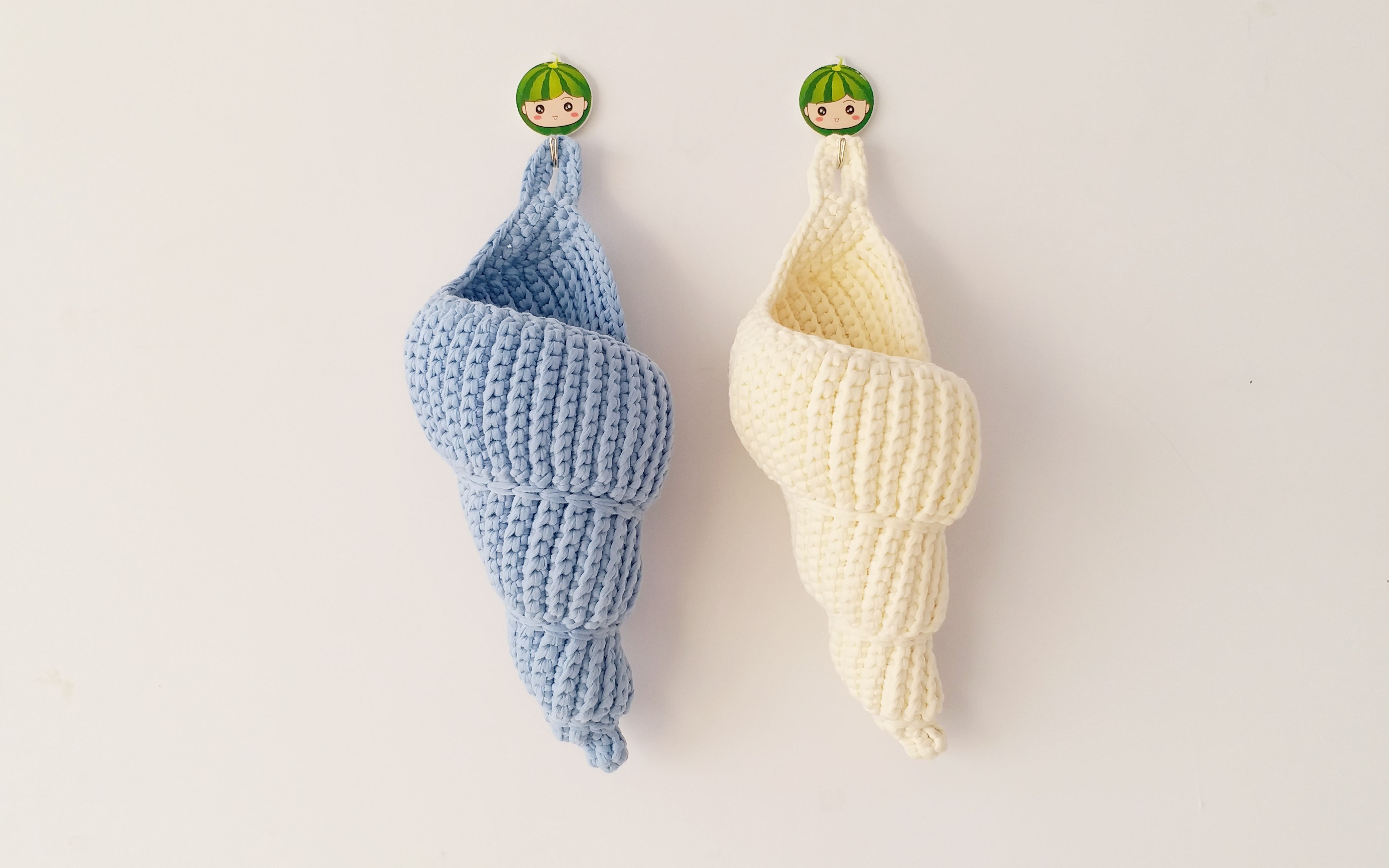 钩针编织,海螺收纳袋,壁挂装饰储物袋