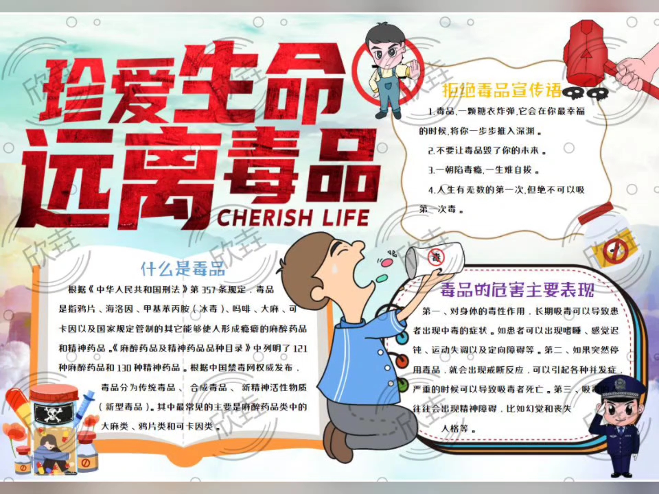 9014-珍爱生命远离毒品手抄报电子小报word模板