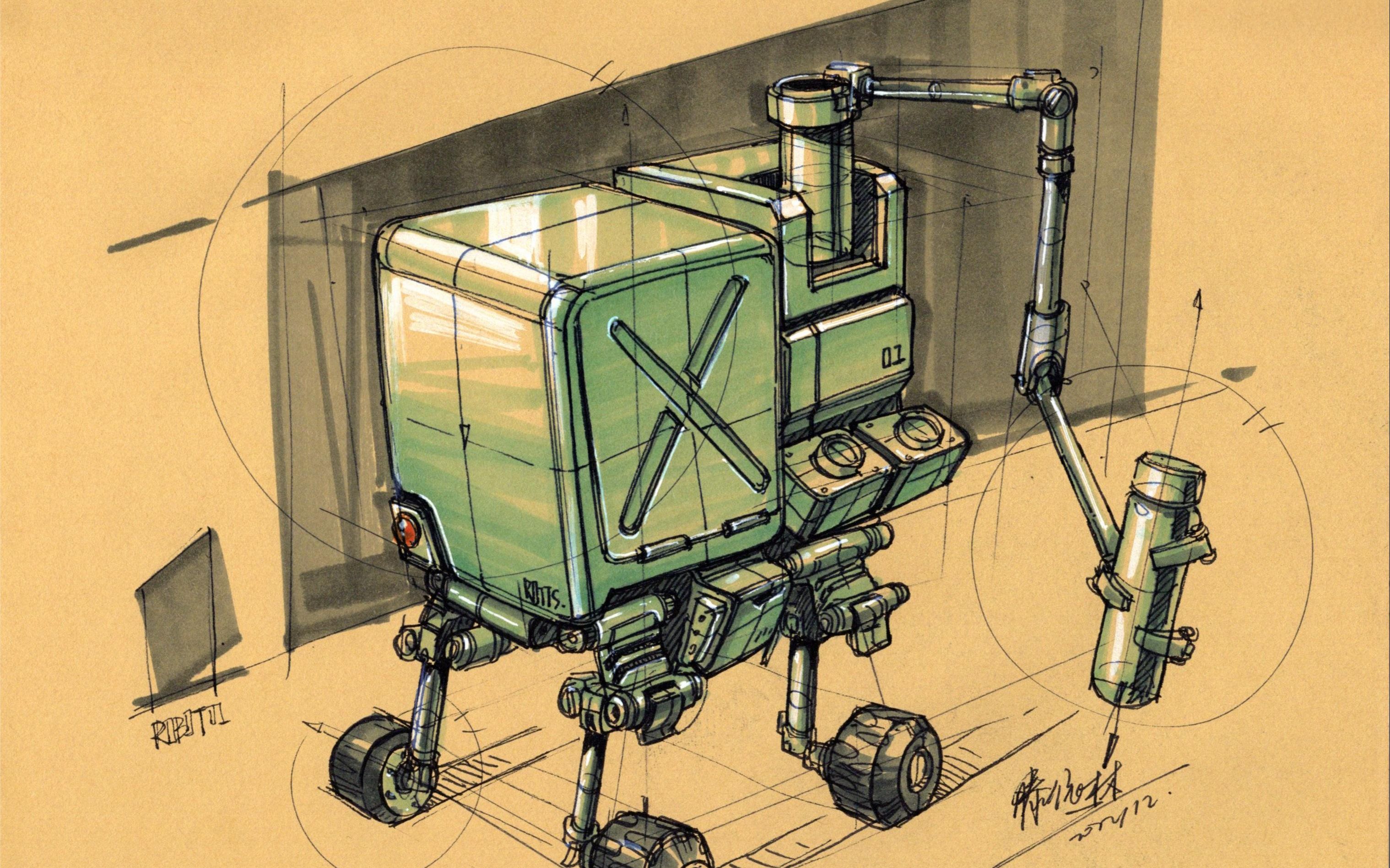 【工业产品设计手绘】机器人马克笔手绘表现(加速配乐版)