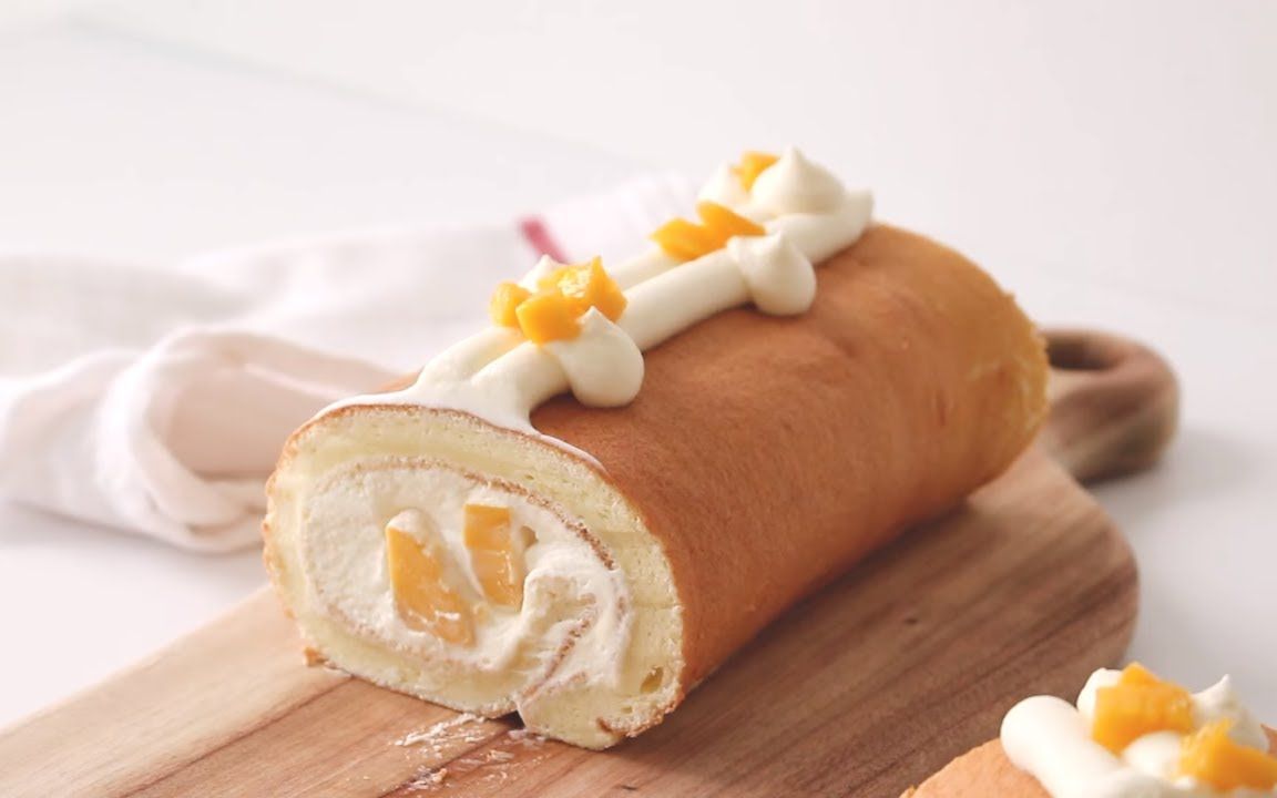 奶油爆炸的芒果瑞士卷治愈减压的烘焙之声