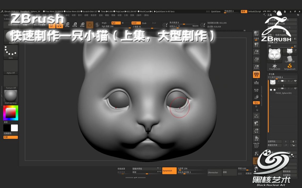 【黑核艺术】ZBrush快速制作一只小猫(上集,大型制作)哔哩哔哩bilibili