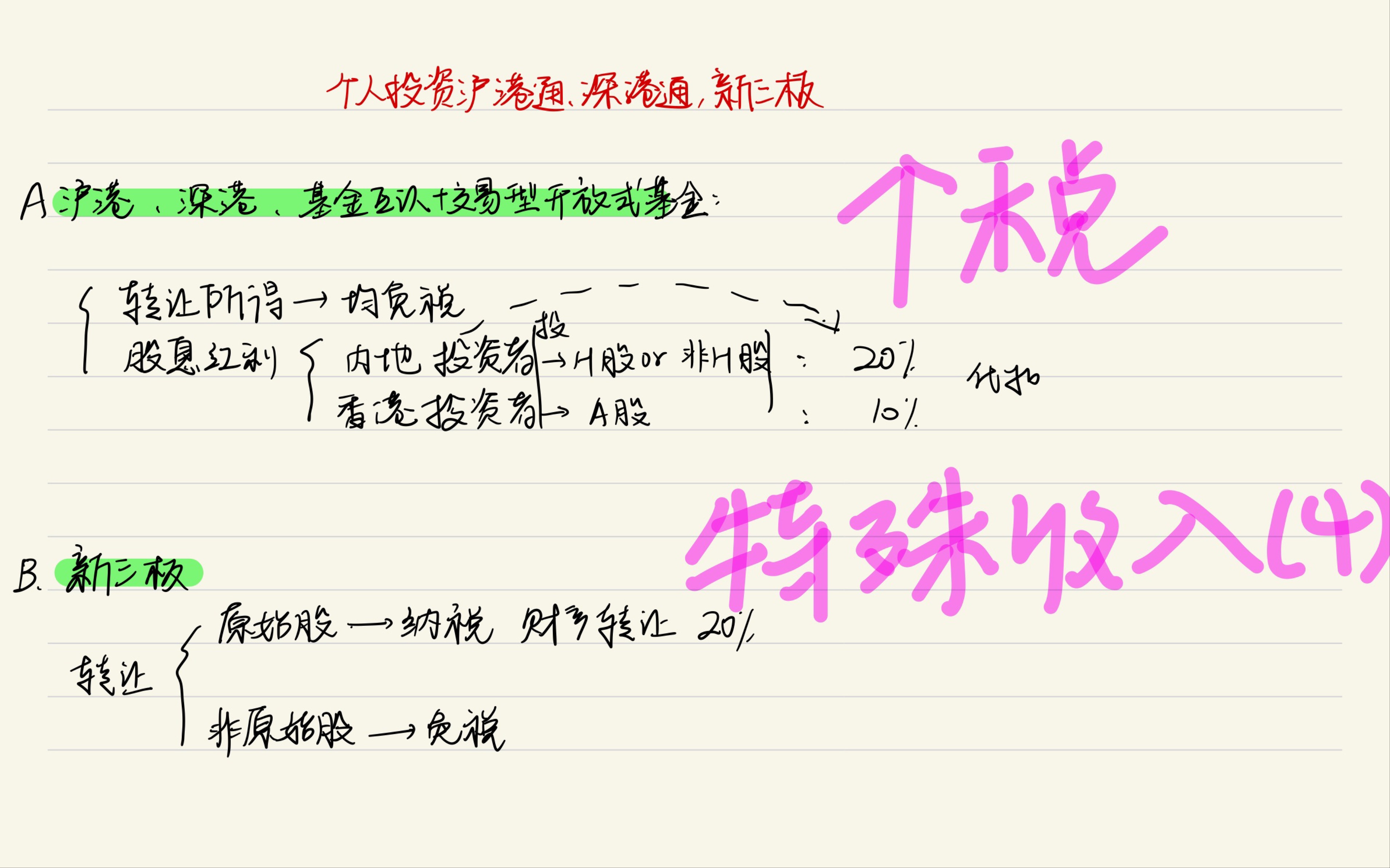 CPA(个税 特殊收入4)个人投资深港通沪港通、新三板以及股权激励、股票期权、现金奖励、转化科技成果的个人所得税计算方法,总结归纳哔哩哔哩...