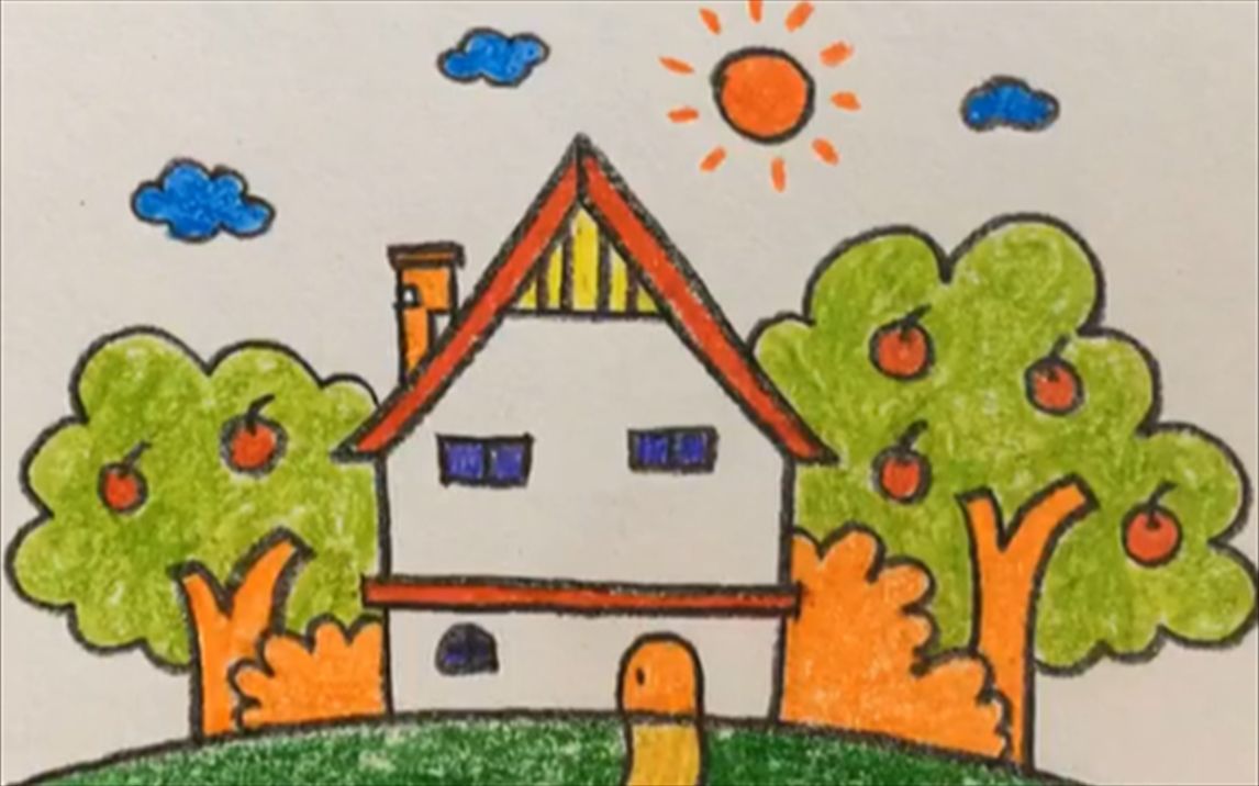 秋天的画画小房子图片