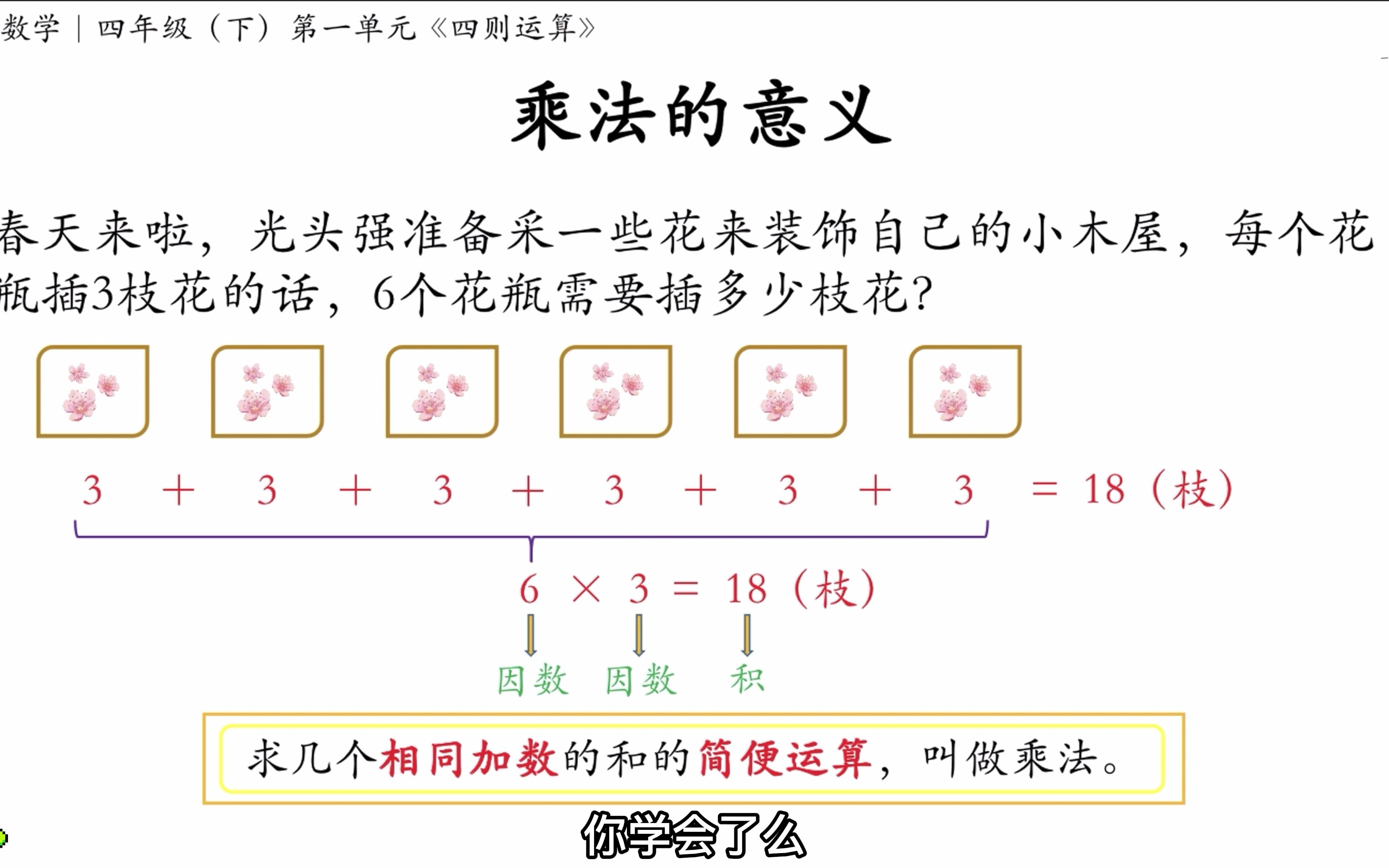 乘法的意义|四年级(下)第一单元《四则运算》知识点讲解⑤哔哩哔哩bilibili