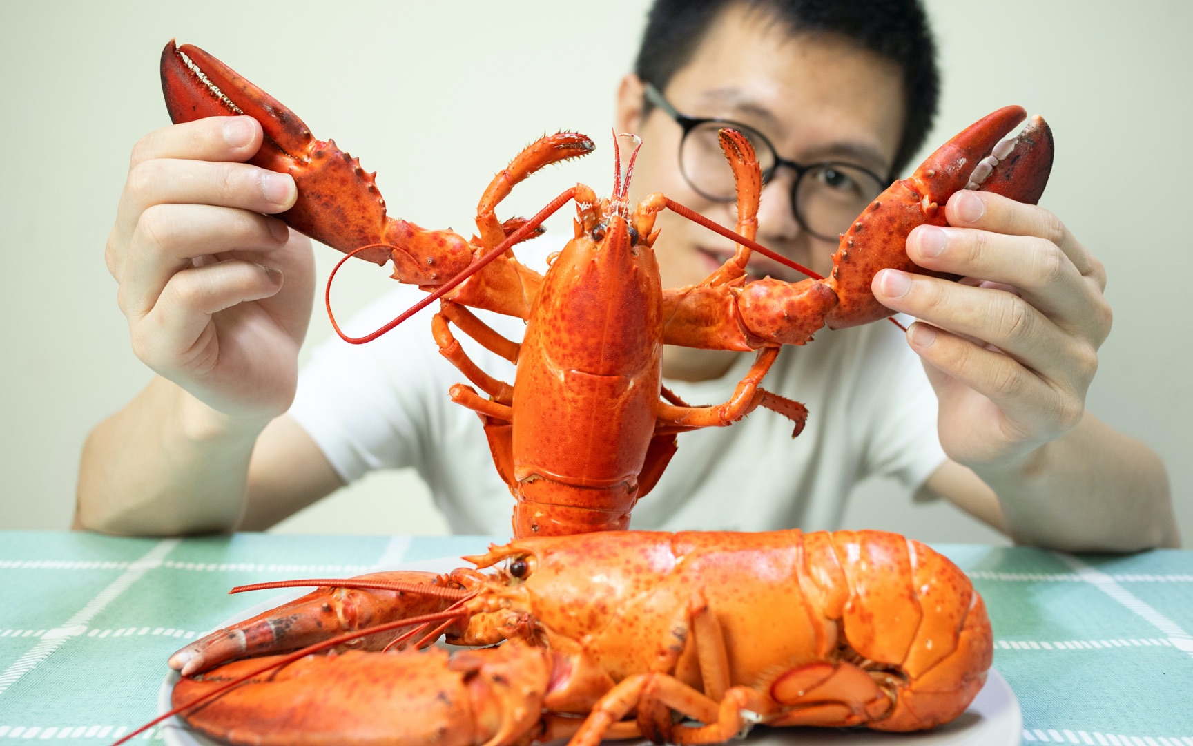 168买两只一斤多重的波士顿大龙虾,直接清蒸,大块虾肉吃着真爽