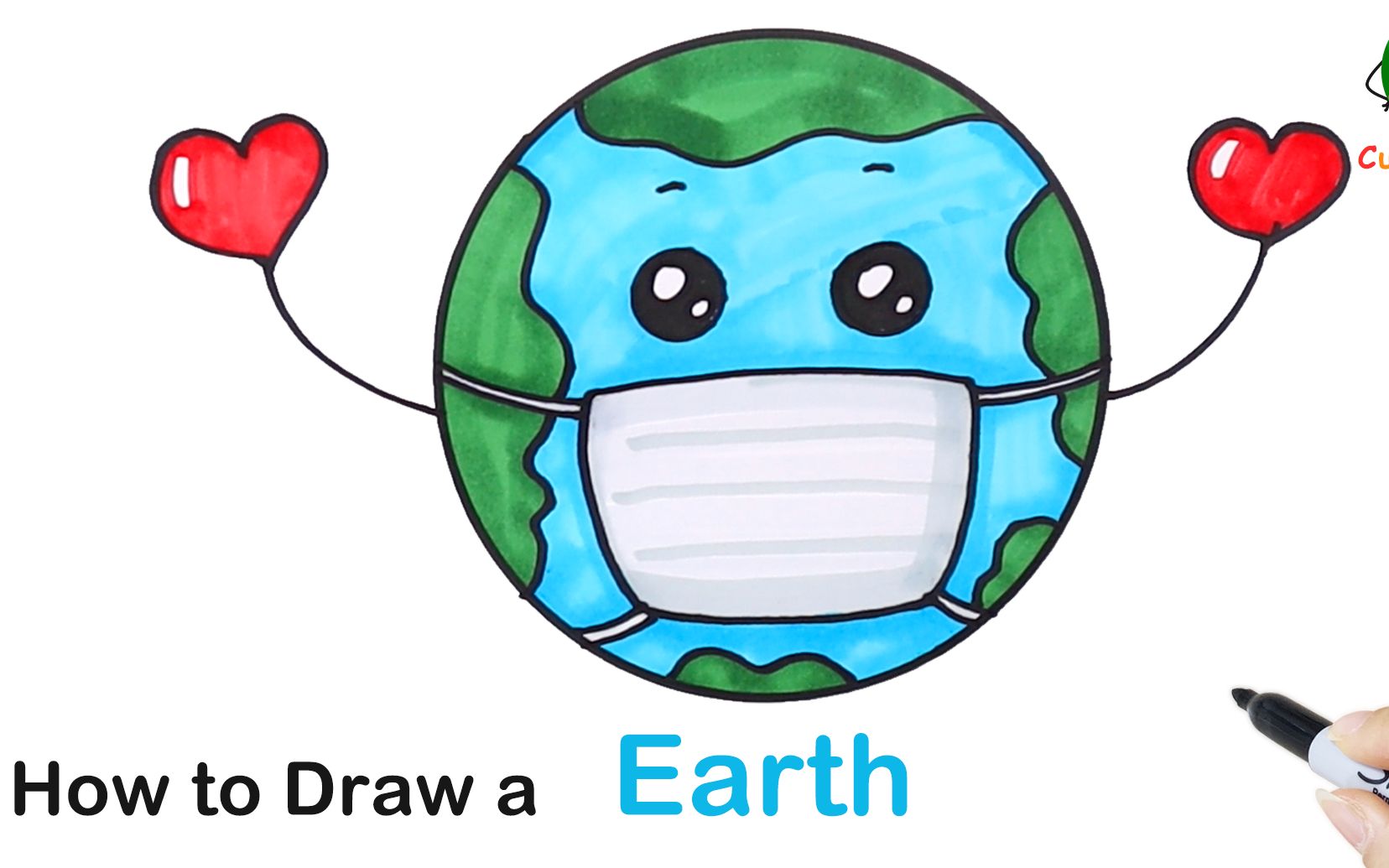 儿童简笔画戴着口罩的地球 how to draw the earth wearing a mask!