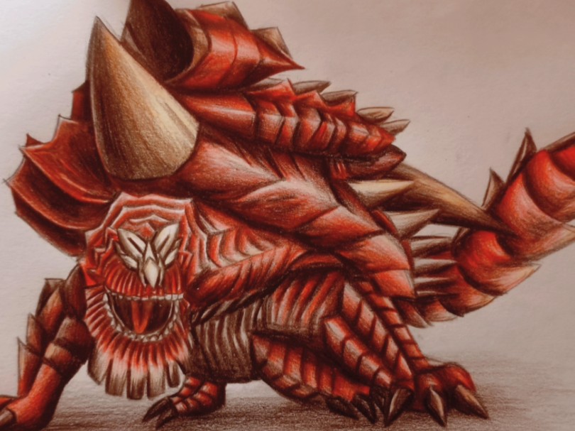 彩铅手绘过程 怪物猎人 弩岩龙 大怪 大boss