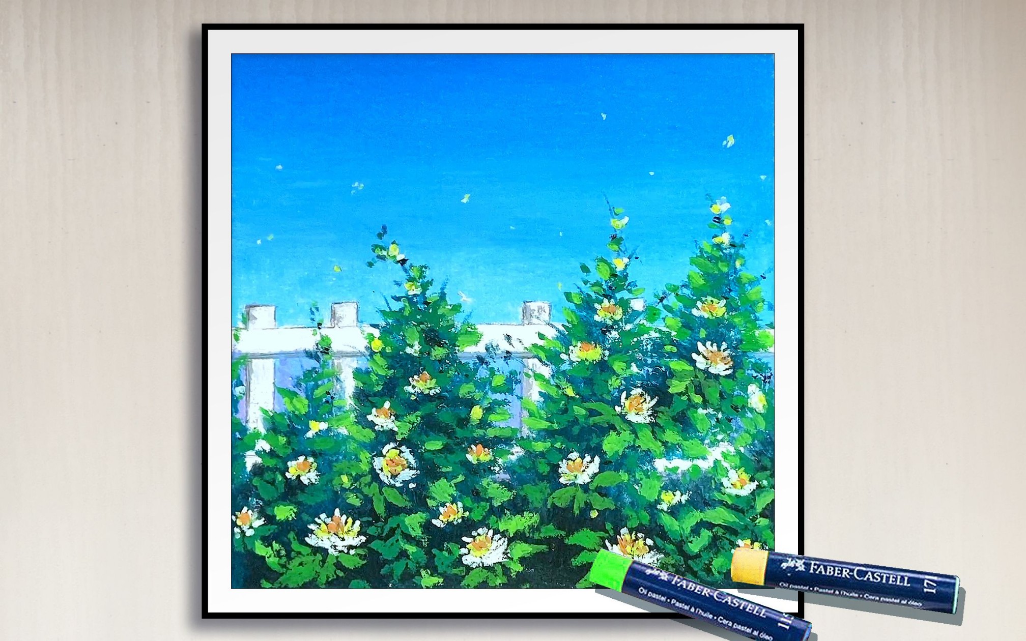 油画棒风景用油画棒蔷薇花丛花园风景,油画棒花卉手绘过程分享哔哩哔哩bilibili