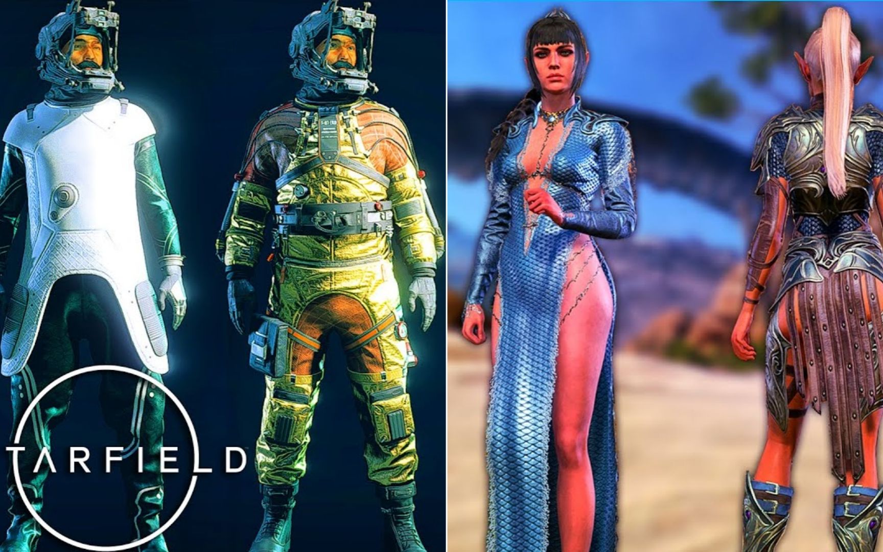 b社星空游戏中全太空服和博德之门3角色全盔甲服饰特效展示对比 真人