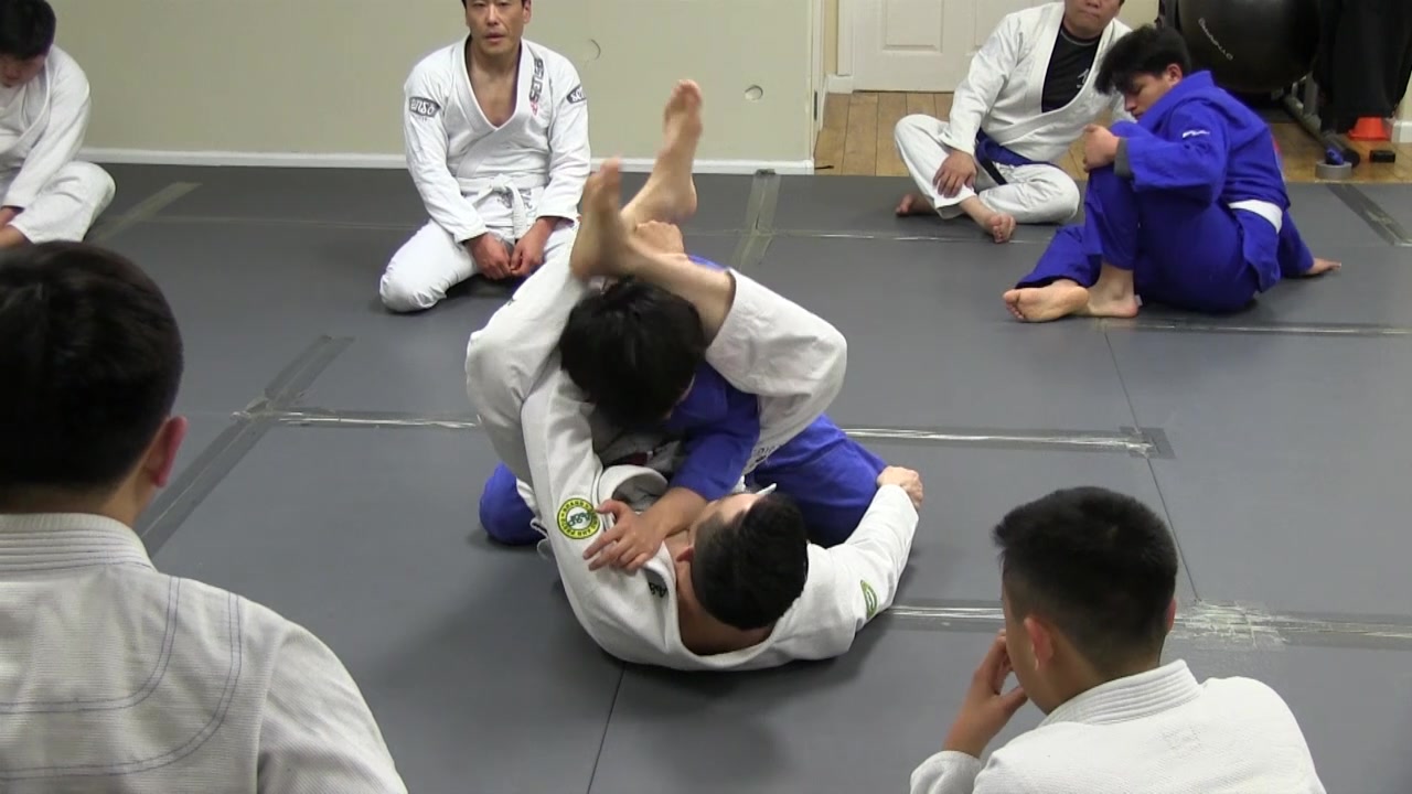 韩国柔术教练-sweep to triangle to armlock to kimura
