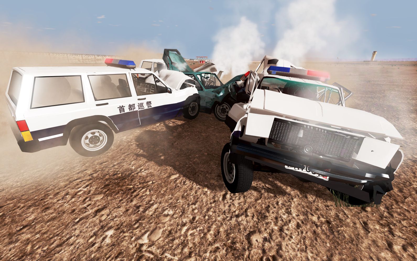 beamng:机场上演警匪追逐,被四辆警车团团围住,跑不掉了