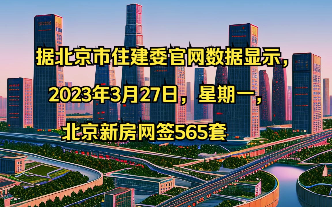 [图]据北京市住建委官网数据显示，2023年3月27日，星期一，北京新房网签565套