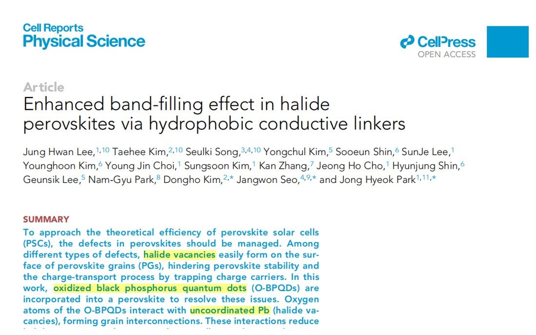 Cell Rep. Phys. Sci.使用黑磷量子点钝化钙钛矿晶粒间的缺陷,促进载流子的传输哔哩哔哩bilibili