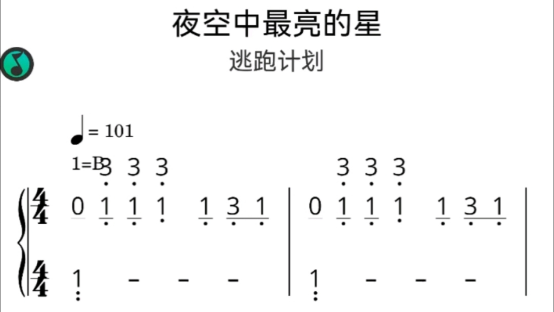 《夜空中最亮的星》简谱哔哩哔哩bilibili