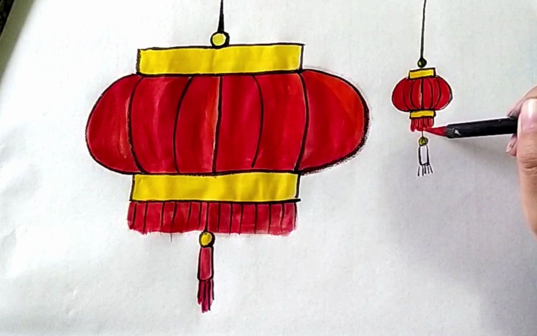 过新年写意画红灯笼技法示范,祝网友们新年快乐.牛年吉祥如意