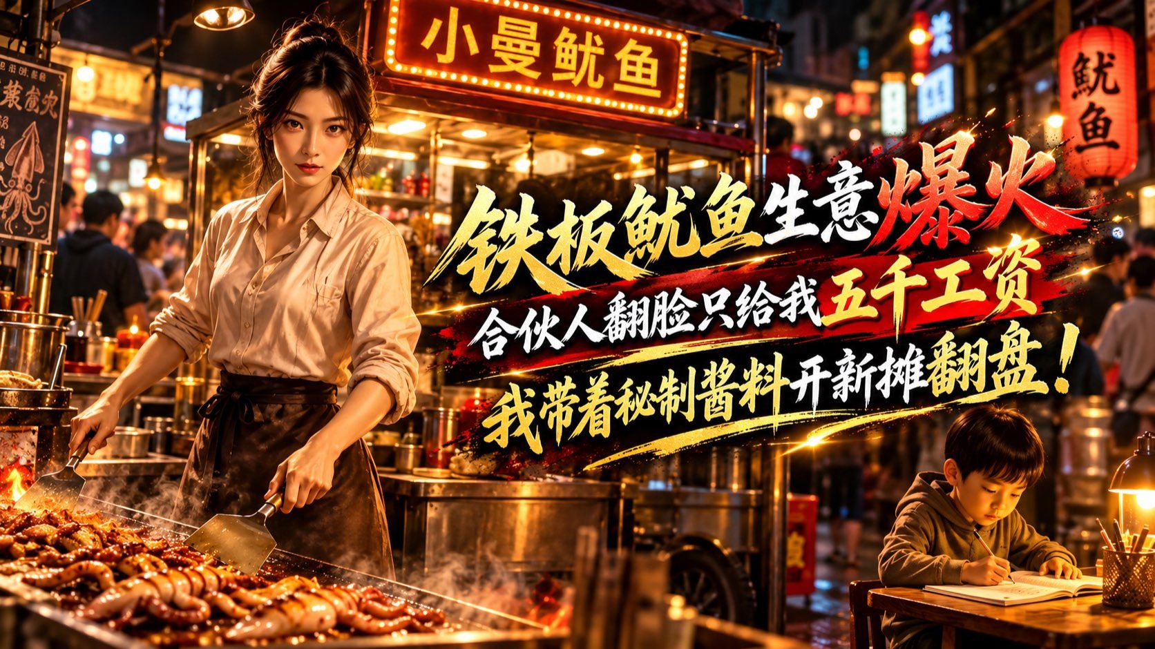 【一口气看完】铁板鱿鱼生意火了，两个月流水十几万，合伙人却翻脸只给我五千工资，我带着秘制酱让新摊重新排起长队
