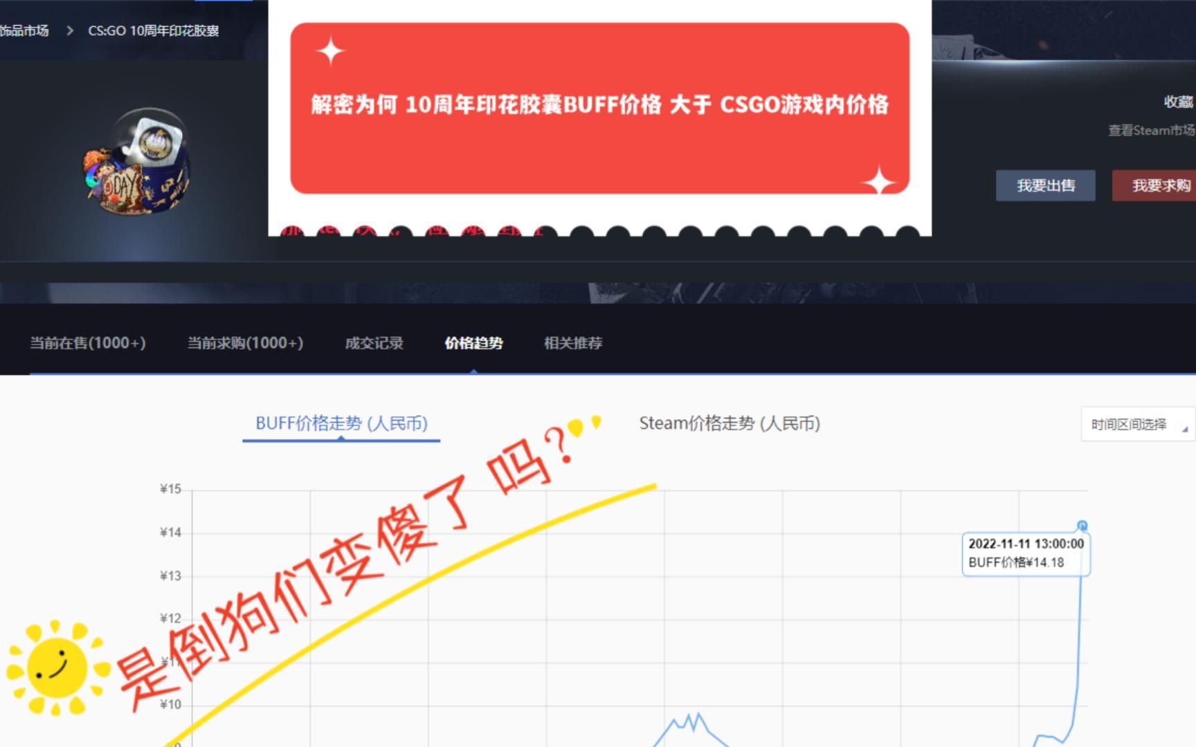 CSGO老菜鸟解密饰品市场什么是假求购、假供应 十周年印花胶囊 为何 BUFF 价格卖的比游戏内价格还高?哔哩哔哩bilibili