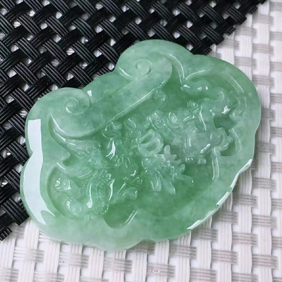 【13元券】天然翡翠a货龙凤平安如意锁牌吊坠挂件项链宝宝锁缅甸老坑