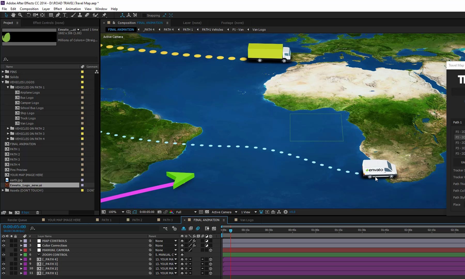ae脚本模板自定义地图路径连线动画travelmap