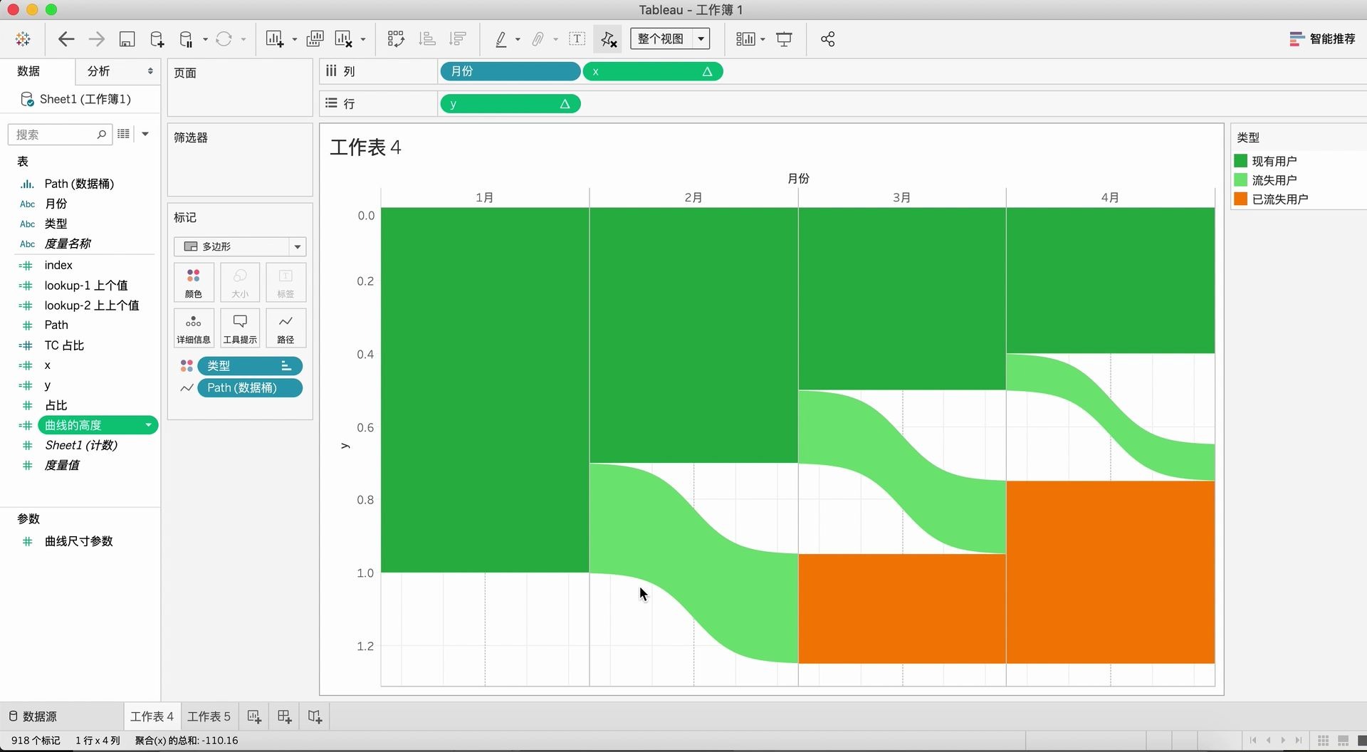 教程如何利用tableau制作沉降式桑基图sankey用户流向快速了解