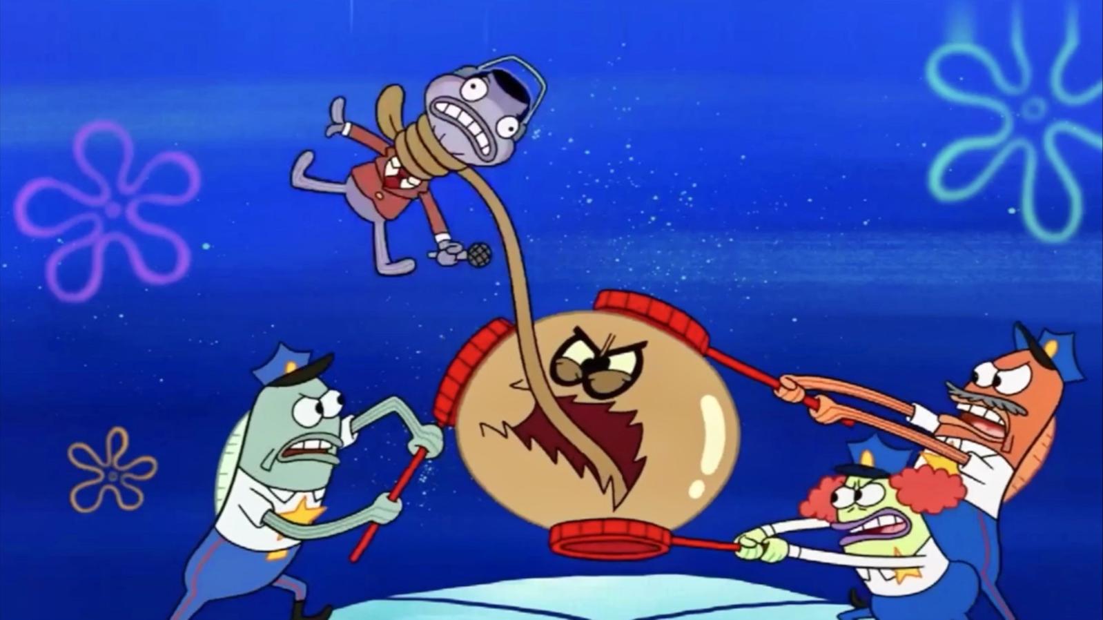 《海绵宝宝》比奇堡出现邪恶的脏泡泡,抓住一只鱼试图要吃了他!