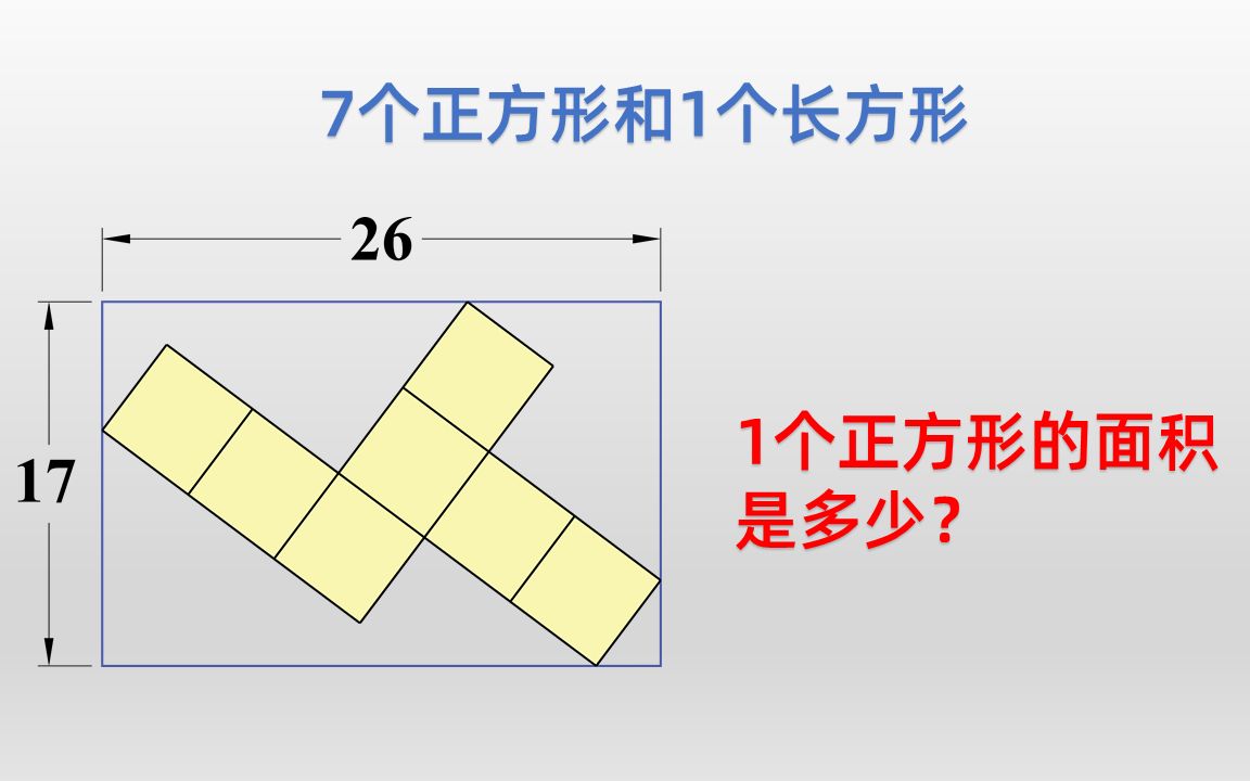 [图]7个正方形和1个长方形，正方形的面积是多少？