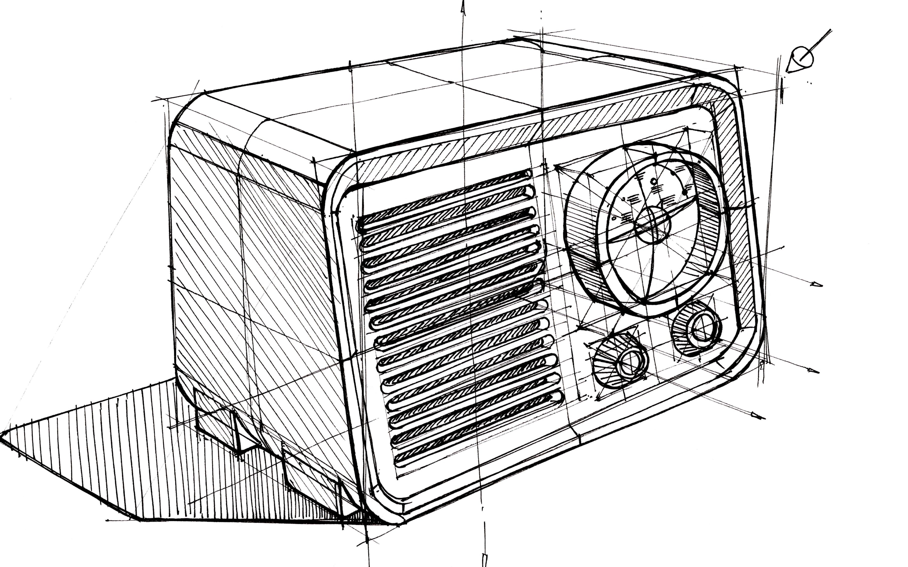 【工业产品设计手绘】原创方正形体收音机线稿绘制