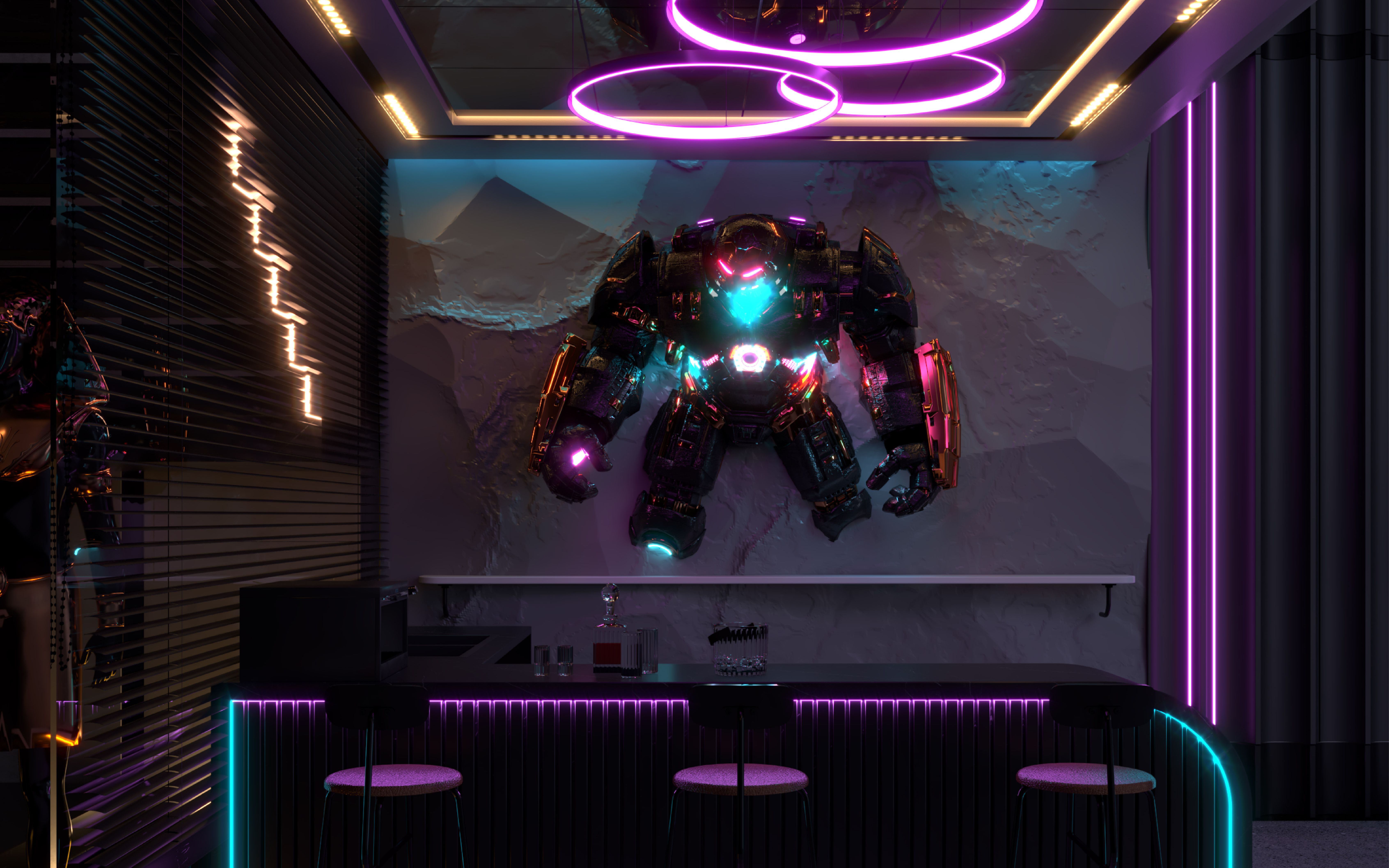 vray for sketchup 赛博朋克风吧台 渲染