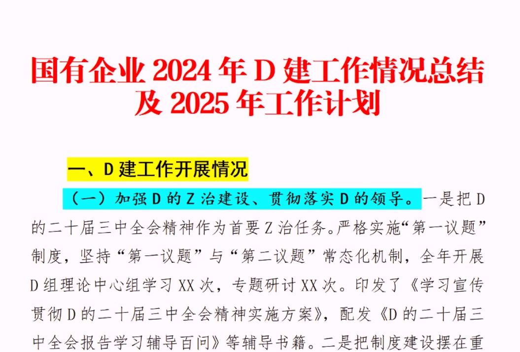 国有企业2024年D建工作情况总结及2025年工作计划哔哩哔哩bilibili